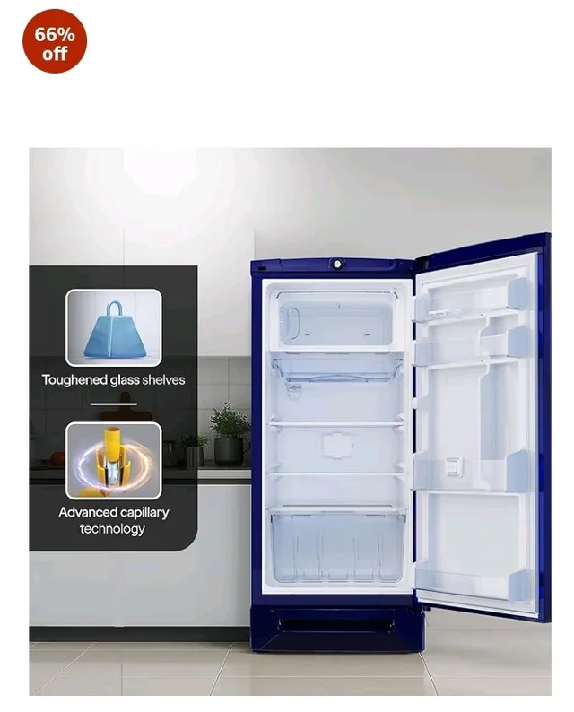 Godrej 185L 5 Star with 5 Years Comprehensive Warranty, 24 Days Farm Freshness, 22L Jumbo Vegetable Tray, Base Drawer Direct Cool Single Door Refrigerator (RD 195EN TDI MN BL, Marine Blue)
66%
off