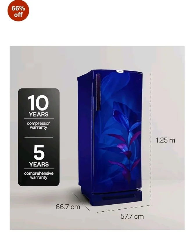 Godrej 185L 5 Star with 5 Years Comprehensive Warranty, 24 Days Farm Freshness, 22L Jumbo Vegetable Tray, Base Drawer Direct Cool Single Door Refrigerator (RD 195EN TDI MN BL, Marine Blue)
66%
off