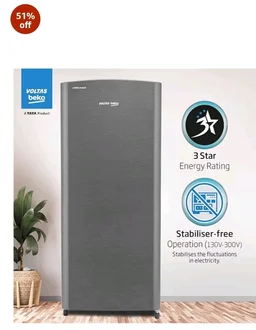 Voltas Beko, A Tata Product 183 L, 2-Star Single Door Direct Cool Refrigerator with Fresh Box Technology (RDC215C / 2S0XIR0M0000GO, Hairline Silver)