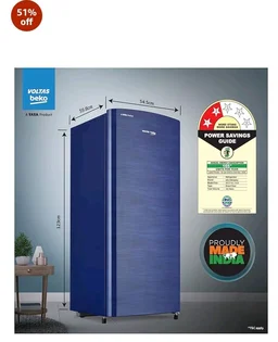 Voltas Beko, A Tata Product 183 L, 2-Star Single Door Direct Cool Refrigerator with Fresh Box Technology (RDC215C / 2S0XER0M0000GO, Hairline Blue)