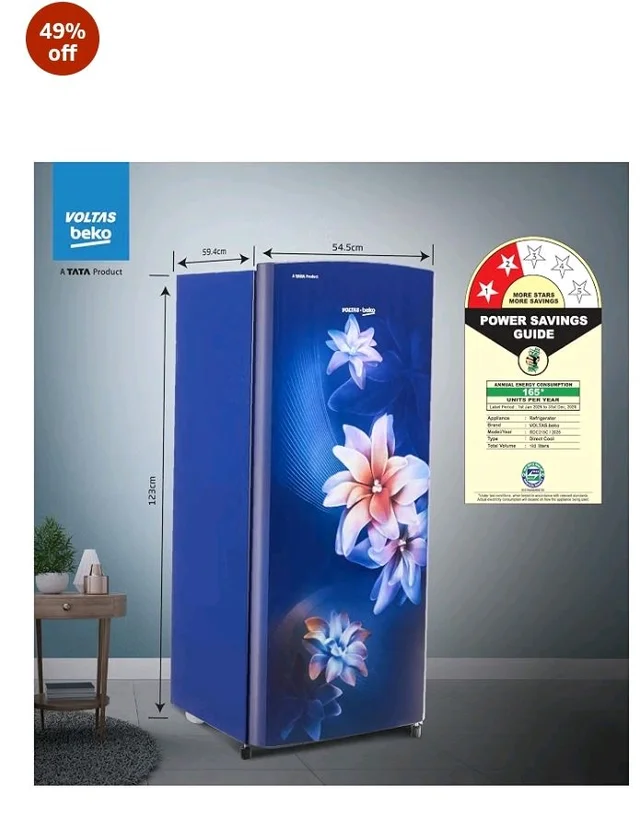 Voltas Beko, A Tata Product 183 L, 2-Star Single Door Direct Cool Refrigerator with Fresh Box Technology (RDC215C / 2S0WBR0M0000GO, Stella Blue)