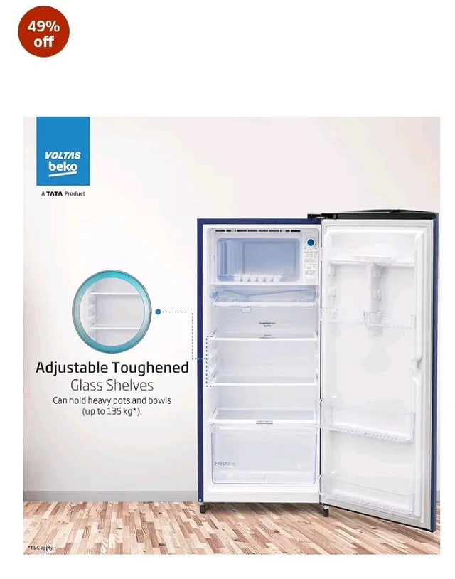 Voltas Beko, A Tata Product 183 L, 2-Star Single Door Direct Cool Refrigerator with Fresh Box Technology (RDC215C / 2S0WBR0M0000GO, Stella Blue)