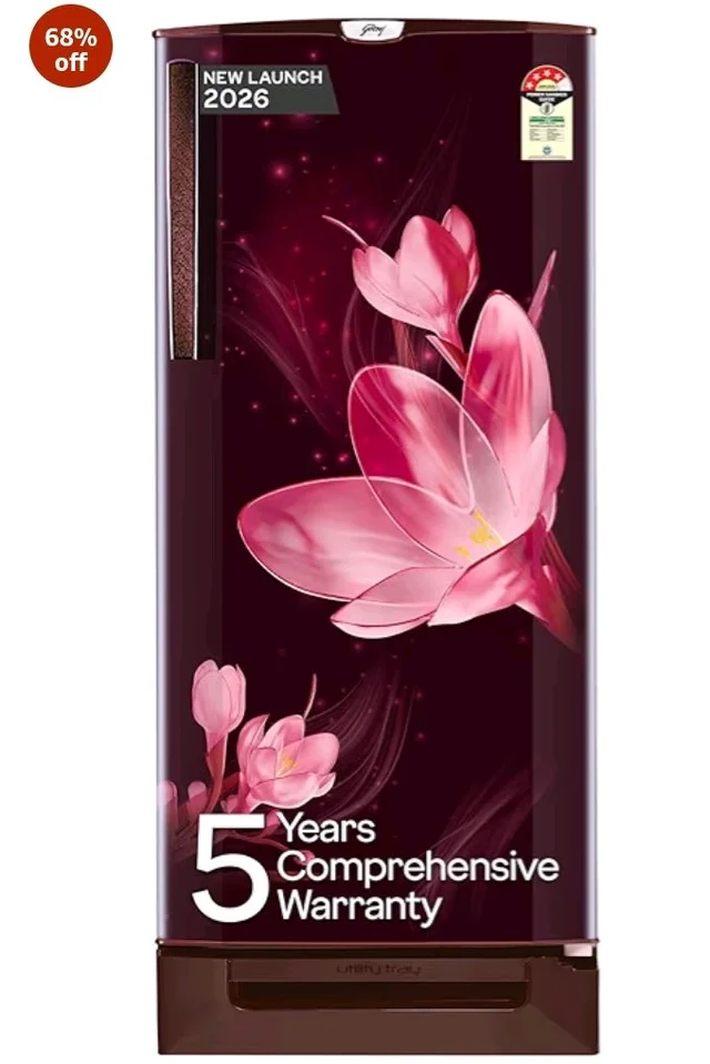 Godrej 185L 4 Star with 5 Years Comprehensive Warranty 24 Days Farm Freshness, Jumbo Vegetable Tray, Dry Storage Drawer, Inverter Technology Single Door Refrigerator (RD 195DN TDI MY WN, Mystic Wine)