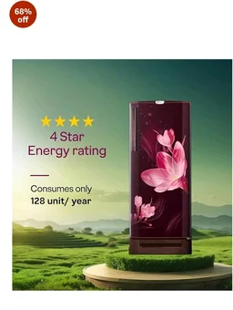 Godrej 185L 4 Star with 5 Years Comprehensive Warranty 24 Days Farm Freshness, Jumbo Vegetable Tray, Dry Storage Drawer, Inverter Technology Single Door Refrigerator (RD 195DN TDI MY WN, Mystic Wine)
