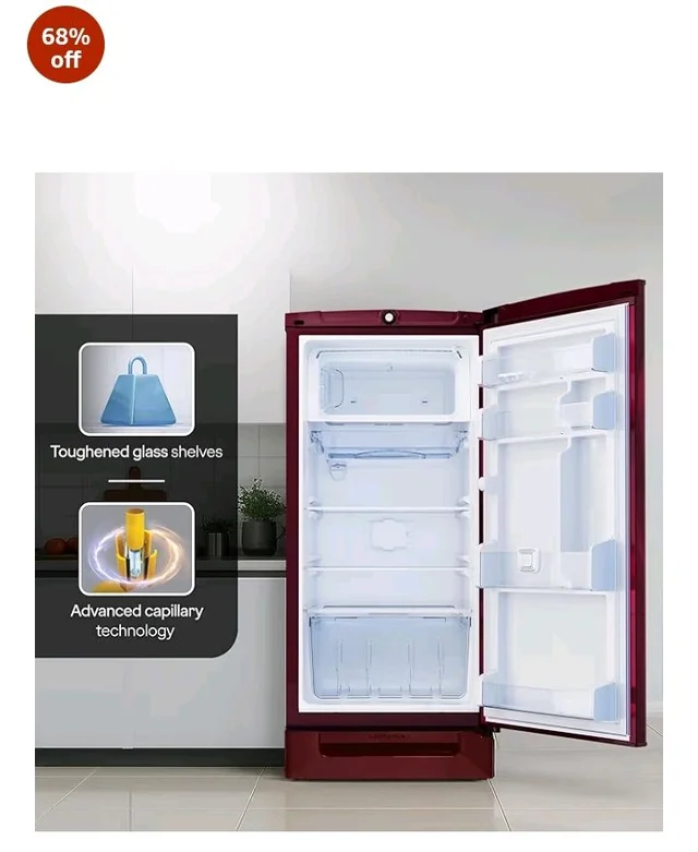 Godrej 185L 4 Star with 5 Years Comprehensive Warranty 24 Days Farm Freshness, Jumbo Vegetable Tray, Dry Storage Drawer, Inverter Technology Single Door Refrigerator (RD 195DN TDI MY WN, Mystic Wine)
