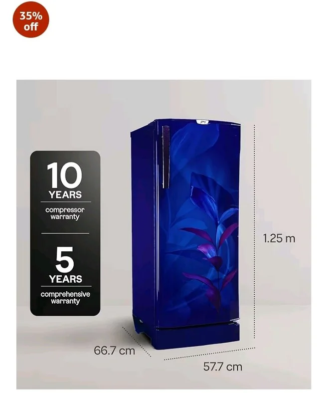 Godrej 185 L 5 Star 5 Years Comprehensive New Launch Turbo Cooling Technology Toughened Glass Shelves Large Shelve Space Single Door Refrigerator (2026 Model, RD 195EN TAI MN BL, Marine Blue)