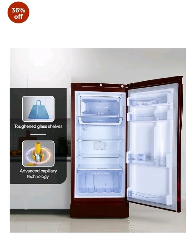 Godrej 185 L 5 Star 5 Years Comprehensive Warranty New Launch Technology| Toughened Glass Shelves| Large Shelve Space Direct Cool Single Door Refrigerator (2026 Model, RD 195EN TAI MN WN, Marine Wine)