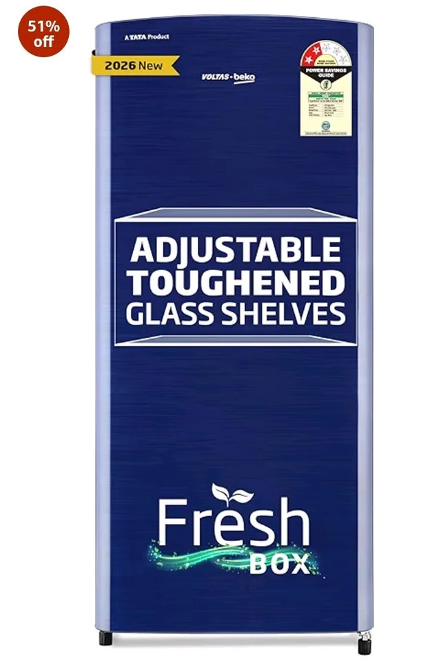 Voltas Beko, A Tata Product 183 L, 2-Star Single Door Direct Cool Refrigerator with Fresh Box Technology (RDC215C / 2S0XER0M0000GO, Hairline Blue)
