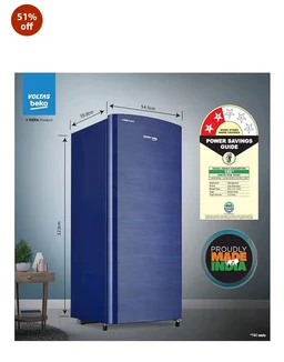 Voltas Beko, A Tata Product 183 L, 2-Star Single Door Direct Cool Refrigerator with Fresh Box Technology (RDC215C / 2S0XER0M0000GO, Hairline Blue)