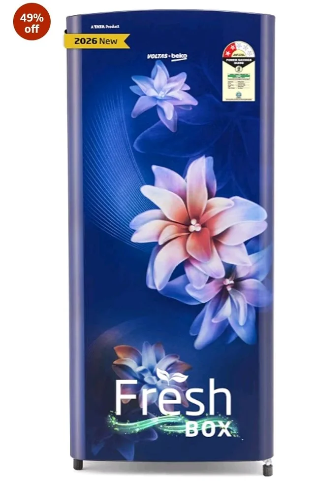Voltas Beko, A Tata Product 183 L, 2-Star Single Door Direct Cool Refrigerator with Fresh Box Technology (RDC215C / 2S0WBR0M0000GO, Stella Blue)
