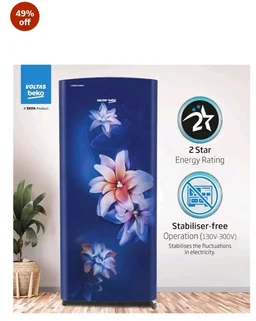 Voltas Beko, A Tata Product 183 L, 2-Star Single Door Direct Cool Refrigerator with Fresh Box Technology (RDC215C / 2S0WBR0M0000GO, Stella Blue)