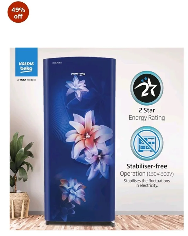 Voltas Beko, A Tata Product 183 L, 2-Star Single Door Direct Cool Refrigerator with Fresh Box Technology (RDC215C / 2S0WBR0M0000GO, Stella Blue)