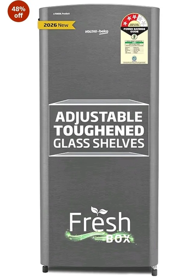 Voltas Beko, A Tata Product 183 L, 3-Star Single Door Direct Cool Refrigerator with Fresh Box Technology (RDC215B / 3S0XIR0M0000GO, Hairline Silver)