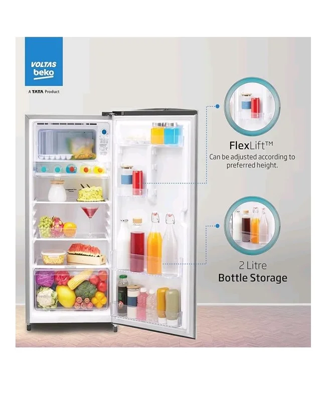 Voltas Beko, A Tata Product 183 L, 3-Star Single Door Direct Cool Refrigerator with Fresh Box Technology (RDC215B / 3S0XIR0M0000GO, Hairline Silver)
