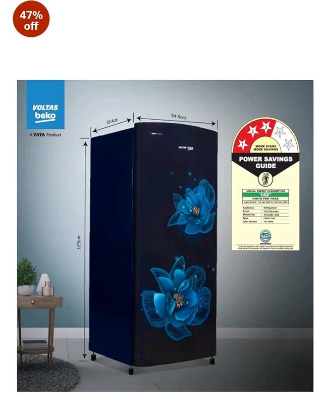 Voltas Beko, A Tata Product 183 L, 3-Star Single Door Direct Cool Refrigerator with Fresh Box Technology (RDC215B / 3S0BFR0M0000GO, Fressia Blue)
47%
off