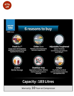Voltas Beko, A Tata Product 183 L, 3-Star Single Door Direct Cool Refrigerator with Fresh Box Technology (RDC215B / 3S0BFR0M0000GO, Fressia Blue)
47%
off