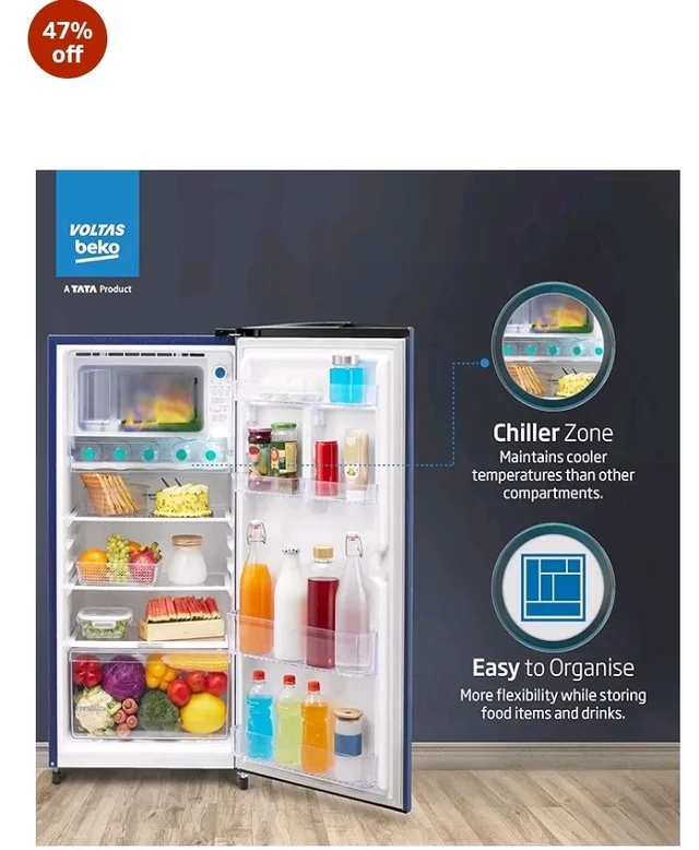 Voltas Beko, A Tata Product 183 L, 3-Star Single Door Direct Cool Refrigerator with Fresh Box Technology (RDC215B / 3S0BFR0M0000GO, Fressia Blue)
47%
off