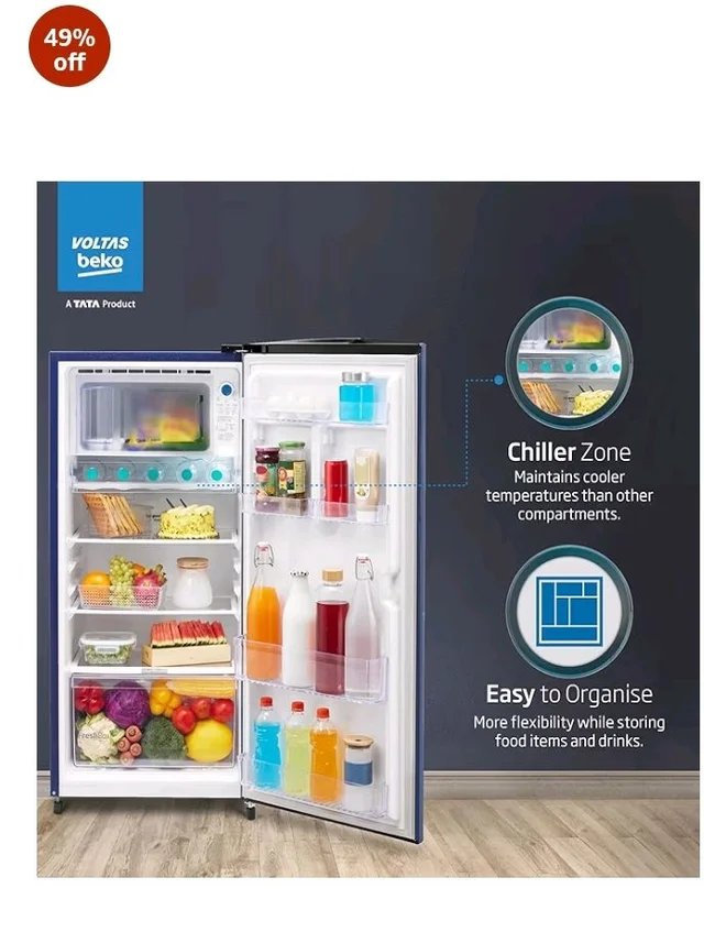 Voltas Beko, A Tata Product 183 L, 2-Star Single Door Direct Cool Refrigerator with Fresh Box Technology (RDC215C / 2S0WBR0M0000GO, Stella Blue)