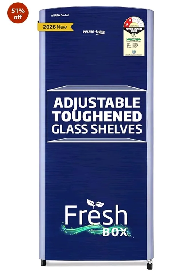 Voltas Beko, A Tata Product 183 L, 2-Star Single Door Direct Cool Refrigerator with Fresh Box Technology (RDC215C / 2S0XER0M0000GO, Hairline Blue)