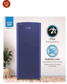 Voltas Beko, A Tata Product 183 L, 2-Star Single Door Direct Cool Refrigerator with Fresh Box Technology (RDC215C / 2S0XER0M0000GO, Hairline Blue)