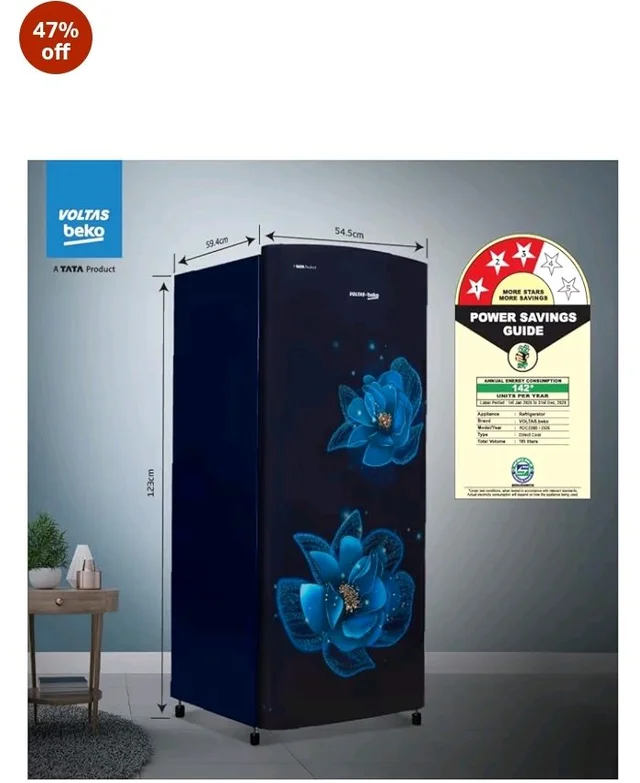 Voltas Beko, A Tata Product 183 L, 3-Star Single Door Direct Cool Refrigerator with Fresh Box Technology (RDC215B / 3S0BFR0M0000GO, Fressia Blue)
47%
off