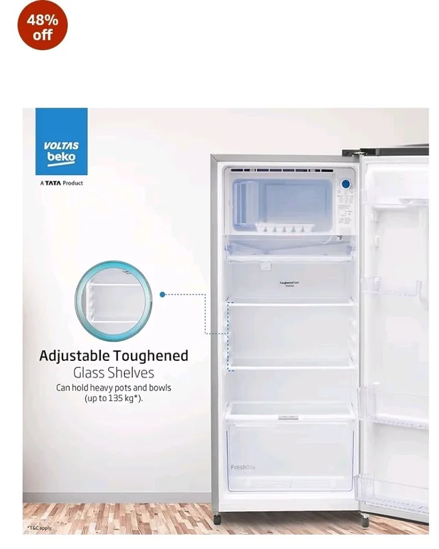 Voltas Beko, A Tata Product 183 L, 3-Star Single Door Direct Cool Refrigerator with Fresh Box Technology (RDC215B / 3S0XIR0M0000GO, Hairline Silver)
48%
off