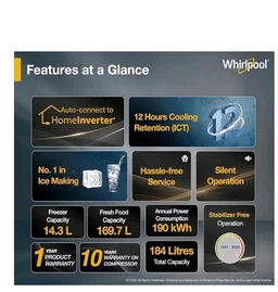 Whirlpool 184 L 2 Star Direct-Cool Single Door Refrigerator (205 WDE PRM 2S SAPPHIRE SERENA-Y, Blue, 2026 Model)