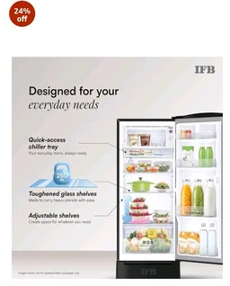 IFB 187L 5 Star Advanced Inverter Direct-Cool Single Door Refrigerator with 30 Hrs Cooling Retention, Big Vegetable Box, 4 Year Super Warranty & Base Stand (2026, IFBDC-213EYBNED, Divine Bliss Blue)