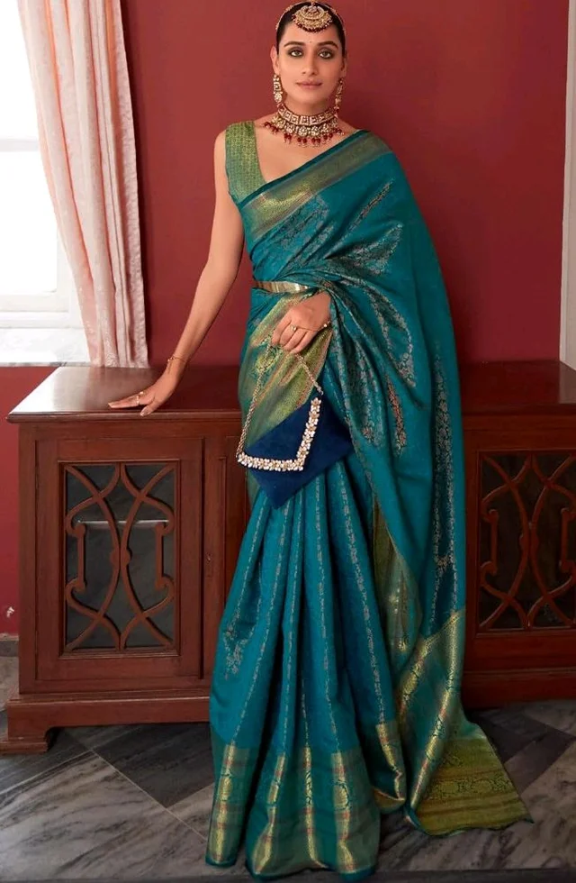 SWORNOF Women's kanjivaram banarasi silk saree for Patola festival Wedding silk with rich pallu Design sarees for women with blouse piece