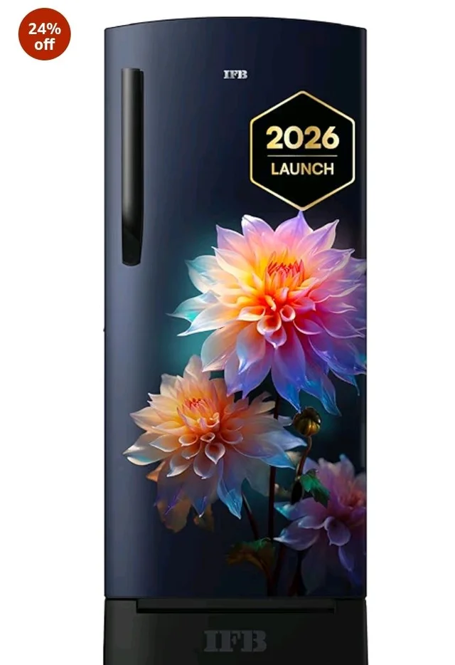 IFB 187L 5 Star Advanced Inverter Direct-Cool Single Door Refrigerator with 30 Hrs Cooling Retention, Big Vegetable Box, 4 Year Super Warranty & Base Stand (2026, IFBDC-213EYBNED, Divine Bliss Blue)
