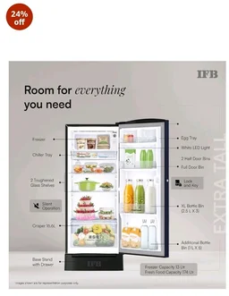 IFB 187L 5 Star Advanced Inverter Direct-Cool Single Door Refrigerator with 30 Hrs Cooling Retention, Big Vegetable Box, 4 Year Super Warranty & Base Stand (2026, IFBDC-213EYBNED, Divine Bliss Blue)