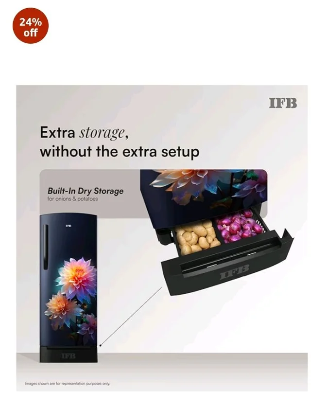 IFB 187L 5 Star Advanced Inverter Direct-Cool Single Door Refrigerator with 30 Hrs Cooling Retention, Big Vegetable Box, 4 Year Super Warranty & Base Stand (2026, IFBDC-213EYBNED, Divine Bliss Blue)