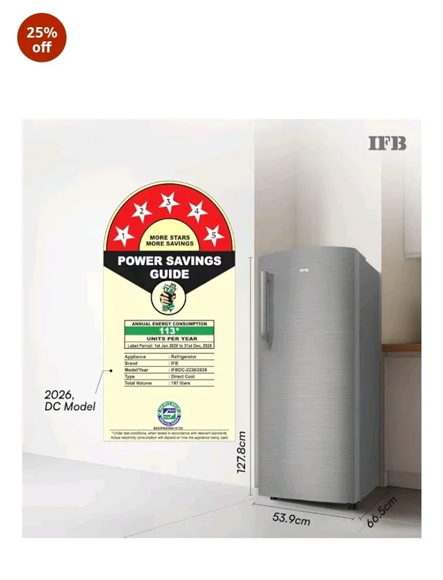 IFB 197L 5 Star Advanced Inverter Direct-Cool Single Door Refrigerator with 30 Hrs Cooling Retention, XL Bottle Bin, Big Vegetable Box & 4 Year Super Warranty (2026, IFBDC-223EYBSE, Brush Grey)