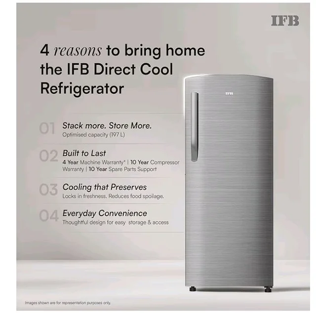 IFB 197L 5 Star Advanced Inverter Direct-Cool Single Door Refrigerator with 30 Hrs Cooling Retention, XL Bottle Bin, Big Vegetable Box & 4 Year Super Warranty (2026, IFBDC-223EYBSE, Brush Grey)