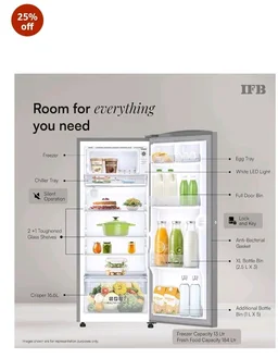 IFB 197L 5 Star Advanced Inverter Direct-Cool Single Door Refrigerator with 30 Hrs Cooling Retention, XL Bottle Bin, Big Vegetable Box & 4 Year Super Warranty (2026, IFBDC-223EYBSE, Brush Grey)