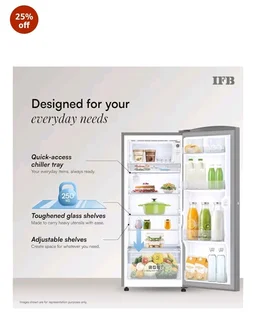 IFB 197L 5 Star Advanced Inverter Direct-Cool Single Door Refrigerator with 30 Hrs Cooling Retention, XL Bottle Bin, Big Vegetable Box & 4 Year Super Warranty (2026, IFBDC-223EYBSE, Brush Grey)