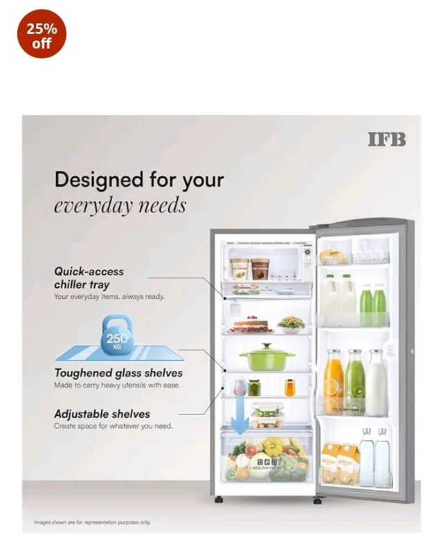 IFB 197L 5 Star Advanced Inverter Direct-Cool Single Door Refrigerator with 30 Hrs Cooling Retention, XL Bottle Bin, Big Vegetable Box & 4 Year Super Warranty (2026, IFBDC-223EYBSE, Brush Grey)
