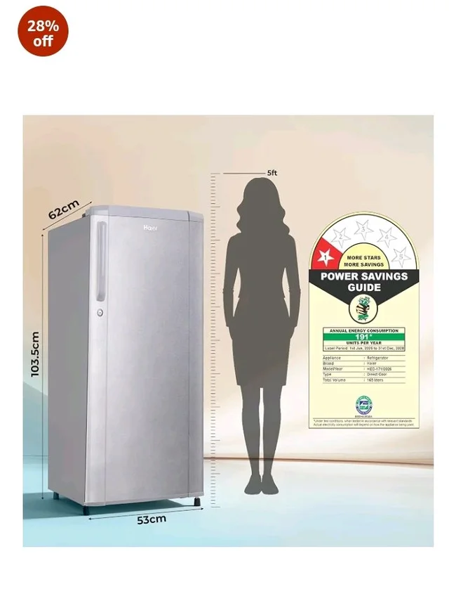 Haier 165 L 1 Star Direct Cool Single Door Refrigerator with Diamond Edge Freezing Technology, Easy Clean Back, Large Vegetable Box (HED-171MSA-P, Moon Silver, 2026 Model)