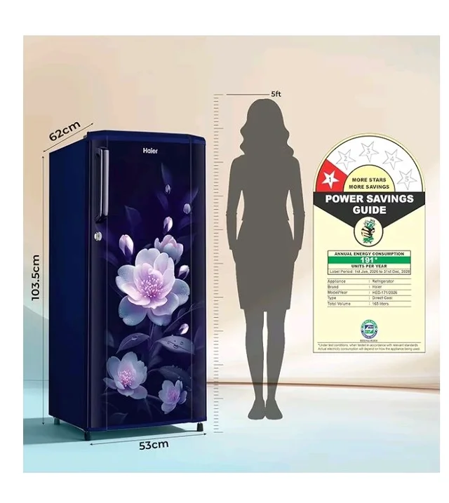 Haier 165 L 1 Star Direct Cool Single Door Refrigerator with Diamond Edge Freezing Technology, Easy Clean Back, Large Vegetable Box (HED-171MEA-P, Marine Elegance, 2026 Model)