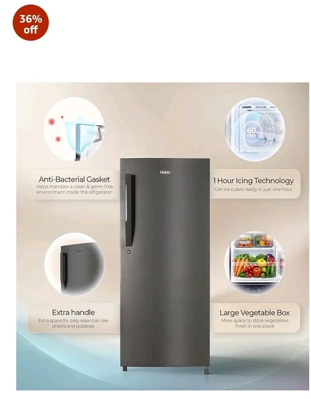 Haier 190 L 5 Star Direct Cool Inverter Single Door Refrigerator with Fast Ice Making, Easy Clean Back, Large Vegetable Box (HED-205DSA-P, Dazzle Steel, 2026 Model)