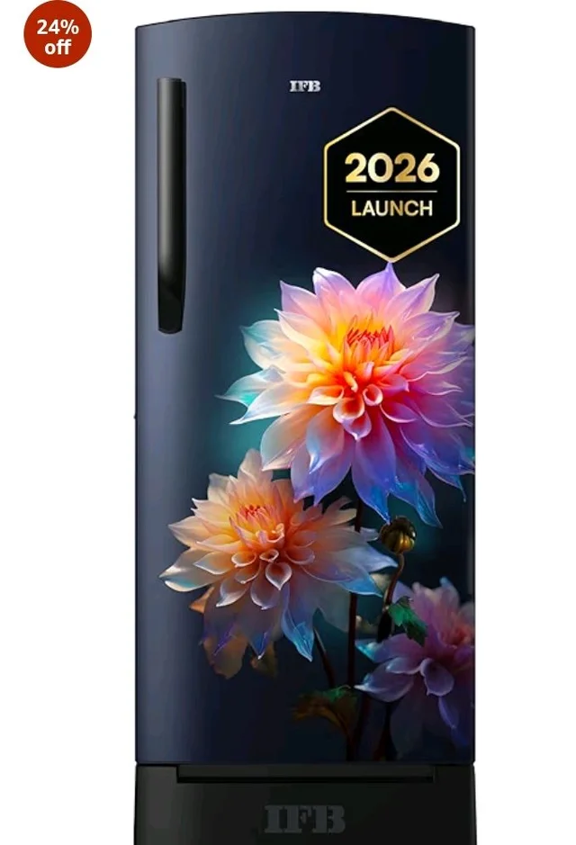 IFB 187L 5 Star Advanced Inverter Direct-Cool Single Door Refrigerator with 30 Hrs Cooling Retention, Big Vegetable Box, 4 Year Super Warranty & Base Stand (2026, IFBDC-213EYBNED, Divine Bliss Blue)