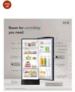 IFB 187L 5 Star Advanced Inverter Direct-Cool Single Door Refrigerator with 30 Hrs Cooling Retention, Big Vegetable Box, 4 Year Super Warranty & Base Stand (2026, IFBDC-213EYBNED, Divine Bliss Blue)