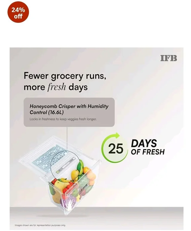 IFB 187L 5 Star Advanced Inverter Direct-Cool Single Door Refrigerator with 30 Hrs Cooling Retention, Big Vegetable Box, 4 Year Super Warranty & Base Stand (2026, IFBDC-213EYBNED, Divine Bliss Blue)