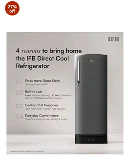 IFB 206L 5 Star Advanced Inverter Direct-Cool Single Door Refrigerator with 30 Hrs Cooling Retention, Big Vegetable Box, 4 Year Super Warranty & Base Stand (2026, IFBDC-232EYOSED, Onyx Grey)