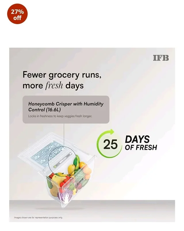 IFB 206L 5 Star Advanced Inverter Direct-Cool Single Door Refrigerator with 30 Hrs Cooling Retention, Big Vegetable Box, 4 Year Super Warranty & Base Stand (2026, IFBDC-232EYOSED, Onyx Grey)