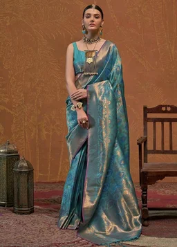 SWORNOF Womens Kanjivaram Silk Saree with Zari Woven Saree With Blouse Piece