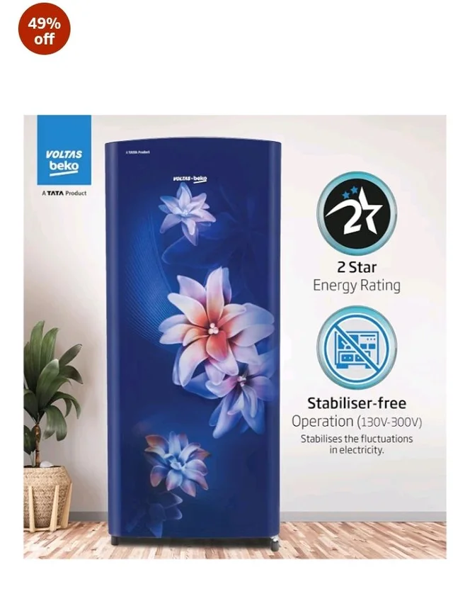 Voltas Beko, A Tata Product 183 L, 2-Star Single Door Direct Cool Refrigerator with Fresh Box Technology (RDC215C / 2S0WBR0M0000GO, Stella Blue)