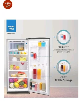 Voltas Beko, A Tata Product 183 L, 3-Star Single Door Direct Cool Refrigerator with Fresh Box Technology (RDC215B / 3S0XIR0M0000GO, Hairline Silver)
48%
off