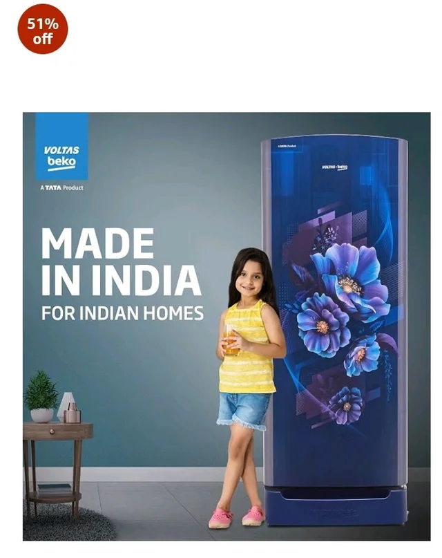 Voltas Beko, A Tata Product 208 L, 5-Star Single Door Direct Cool Refrigerator with Fresh Box Technology (RDC240V / 5W0BBR0M0B00GO, Bonita Blue)