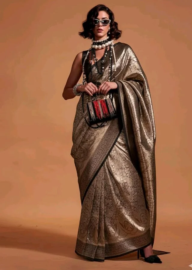 SWORNOF Women's Banarasi silk Saree With Unstitched Blouse Piece